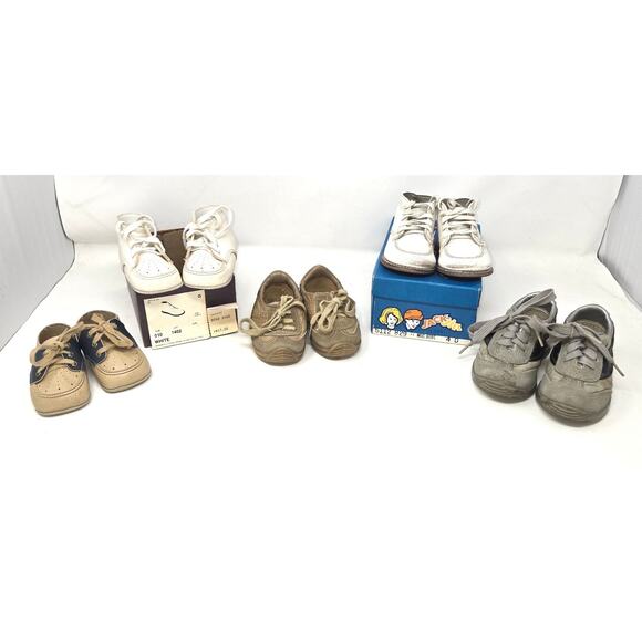 Vintage Baby Toddler Boy Shoe Lot of 5 Pairs Sneakers Booties Sizes 1-6 1980s - Picture 1 of 16